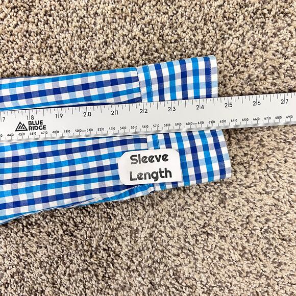 UNTUCKit Mens 3XL Blue Gingham Check 100% Cotton Office Career Work Button Shirt - Picture 6 of 8